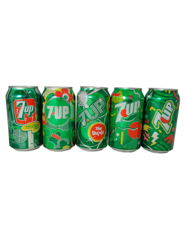 FRESH 12oz 7 Up "Celebrate the Decades" Collector can set